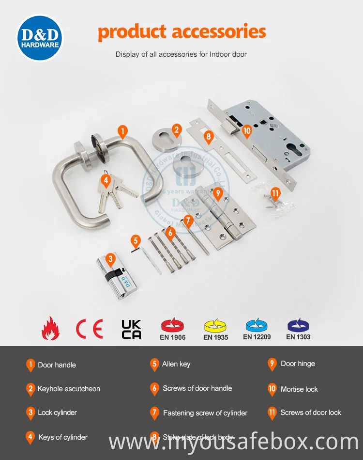 CE Security Euro Fire Rated Stainless Steel Safe Mortise Handle Metal Sash SUS Commercial Wooden Cylinder Magnetic Key Zinc Sliding Inner Guangdong Door Lock